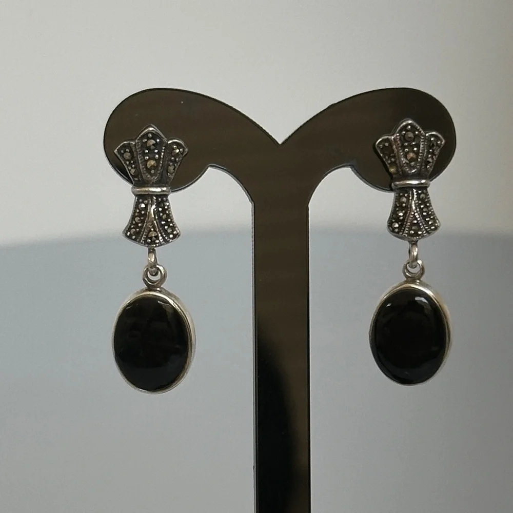 925 Sterling Silver Onyx Dangle Earrings